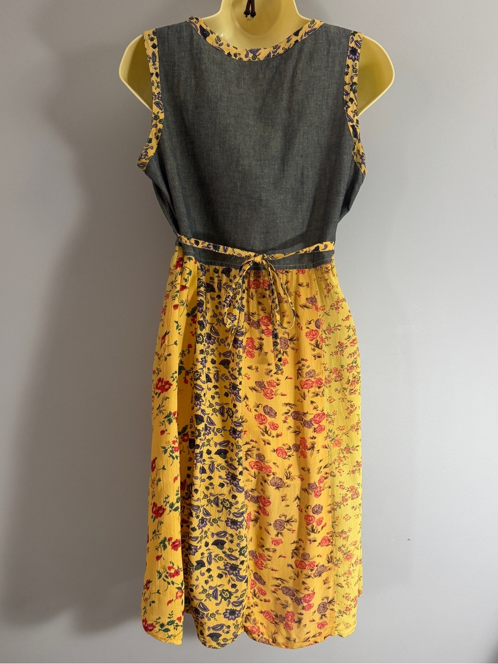 Vintage Raindrops Patchwork Floral Dress 90s Boho Grunge Cottagecore Tie Back M - Picture 5 of 15